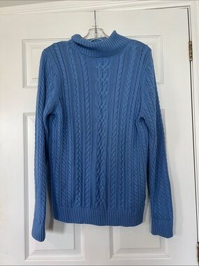 Men's Blue Cable Knit Turtleneck Sweater
